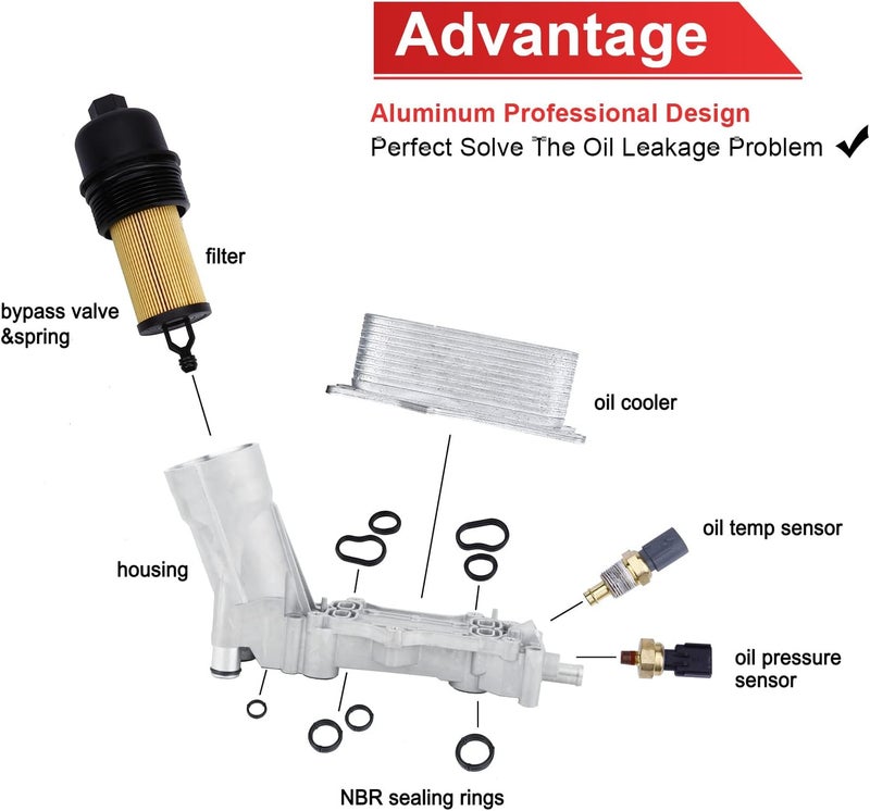 ONER 926-876 926-959 محول مبرد زيت المحرك وغطاء فلتر الزيت من الألمنيوم، متوافق مع 2011-2016 كرايسلر 200 300، دودج تشارجر، جراند شيروكي، رانجلر 3.6L V6 محرك، بديل# 68105583AF - Image 2